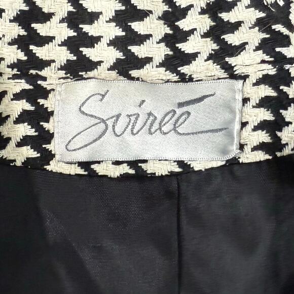 Vintage 90s Black White Houndstooth 100% Silk Cropped Blazer size XS Soiree - Picture 4 of 11